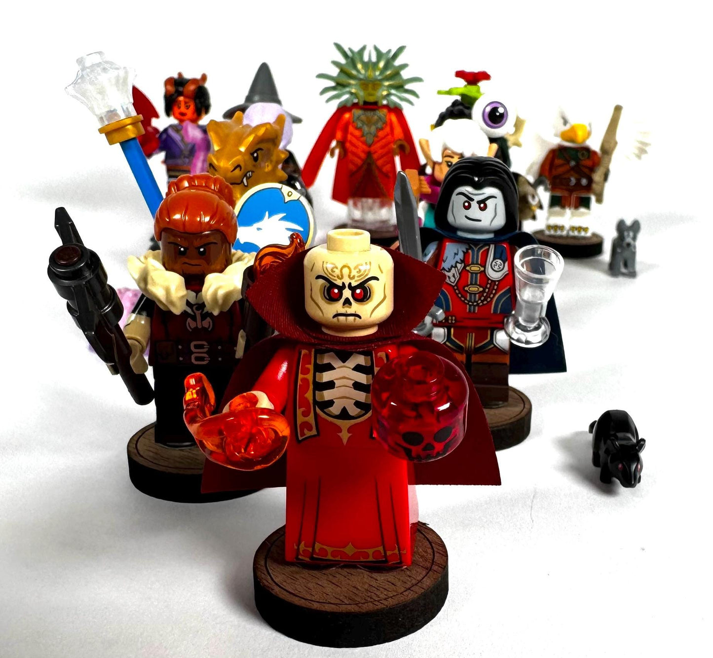 Set of 12 Lego Dungeons & Dragons® Minifigures PLUS Custom DND Stand COMBO Package