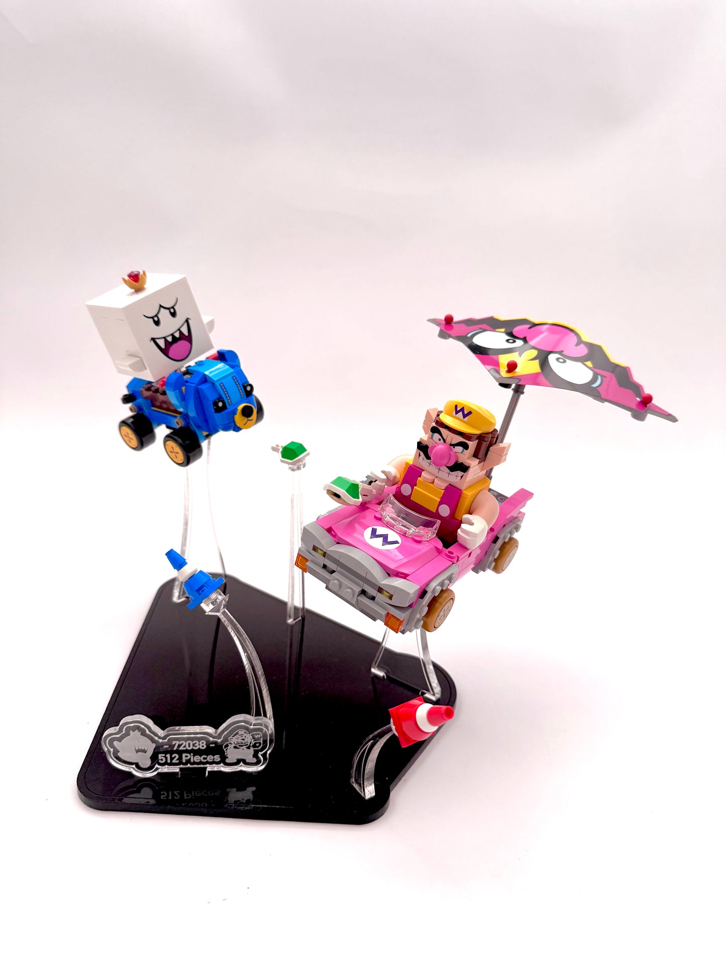 Display Stand for Mario Kart LEGO® set 72038 featuring King Boo and Wario