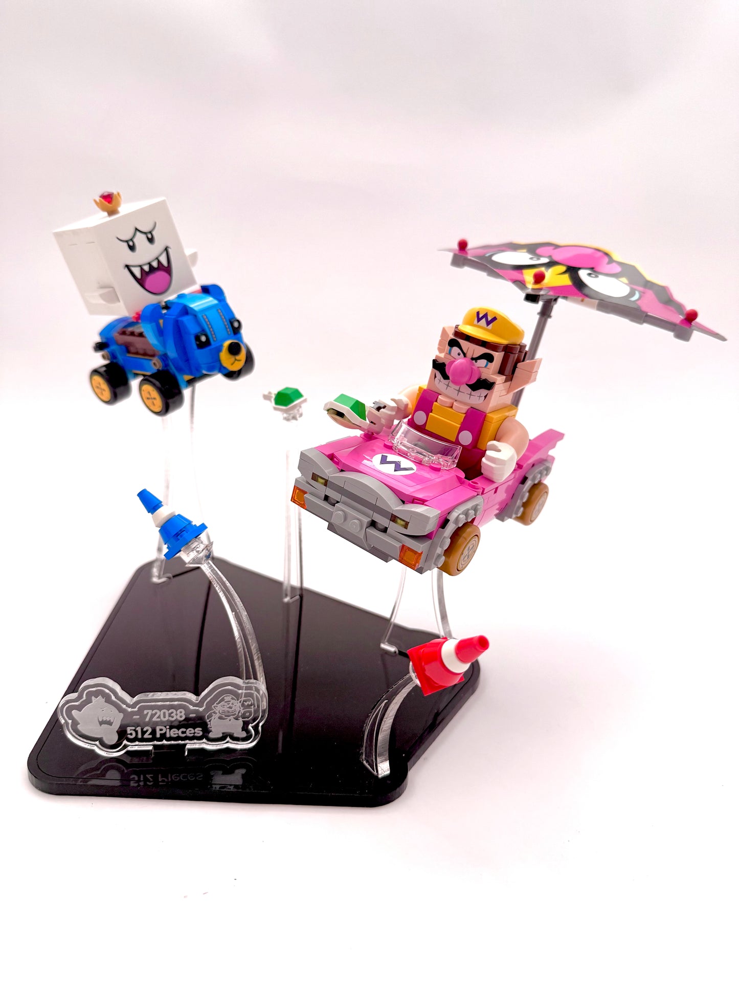 Display Stand for Mario Kart LEGO® set 72038 featuring King Boo and Wario