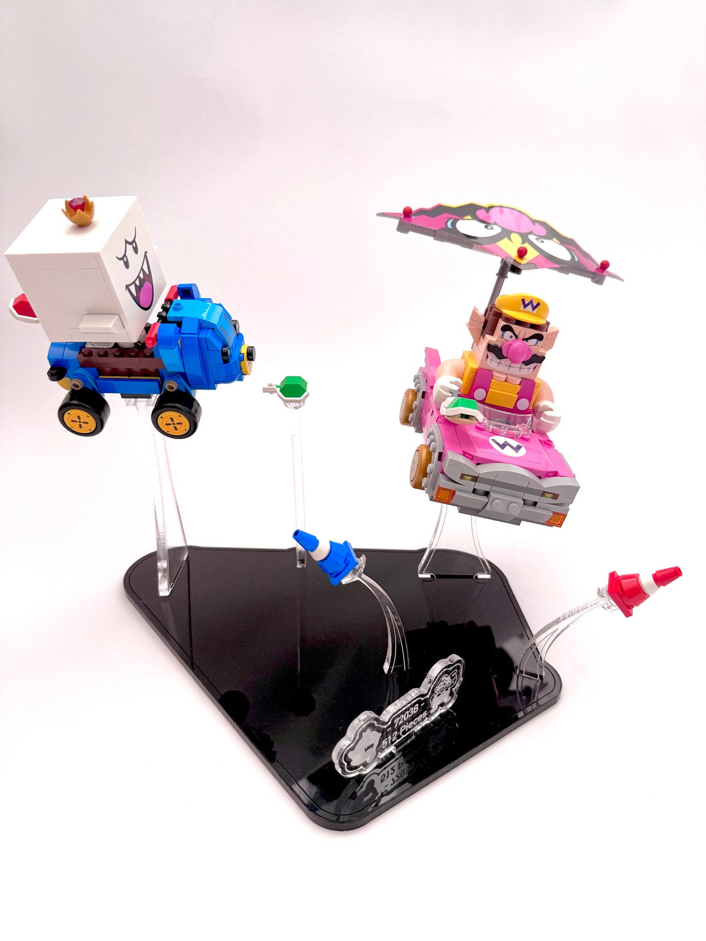 Display Stand for Mario Kart LEGO® set 72038 featuring King Boo and Wario
