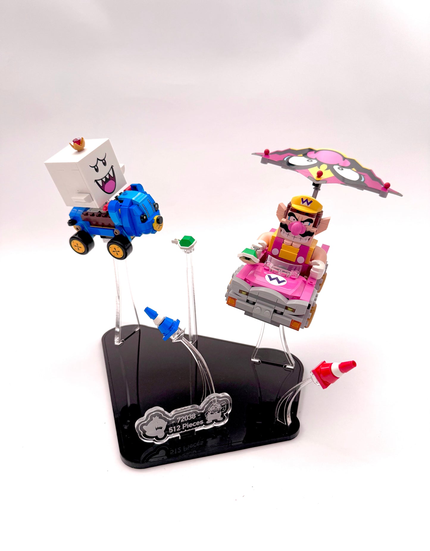 Display Stand for Mario Kart LEGO® set 72038 featuring King Boo and Wario