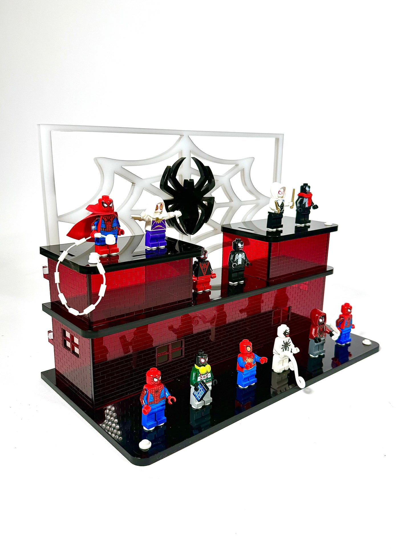 Minifigure Display Stand designed for LEGO® 71050 Spider-Man: Across the Spider-Verse Collectible Minifigure Series (3 Tier Stand)