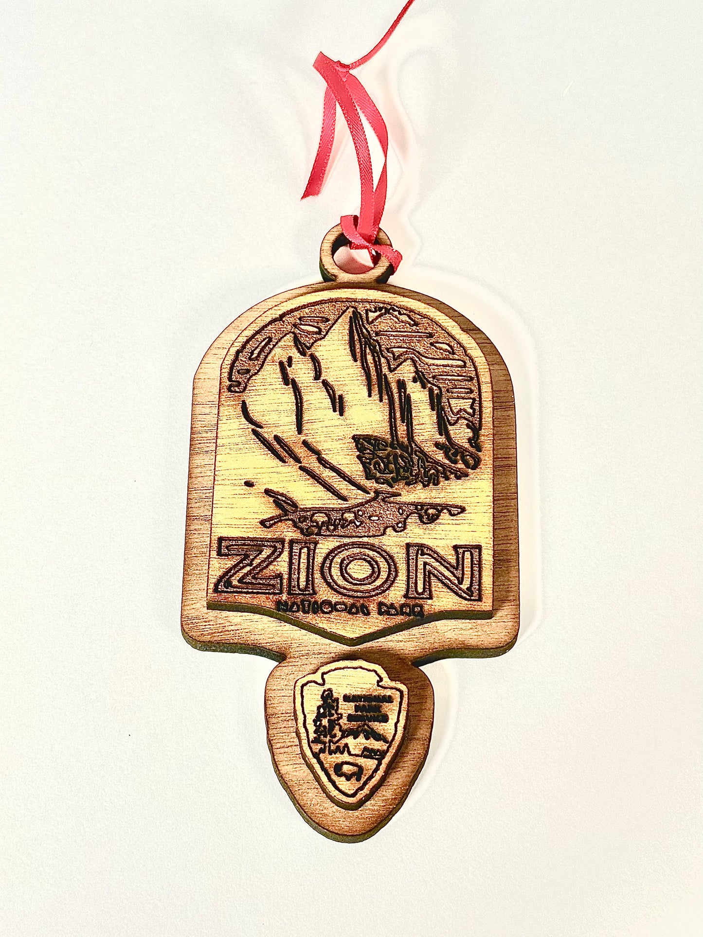 National Park Service (NPS) Wooden Ornaments – Laser Engraved Walnut Veneer Christmas Ornament with Red Ribbon Pick Your Park - NPS Ornament