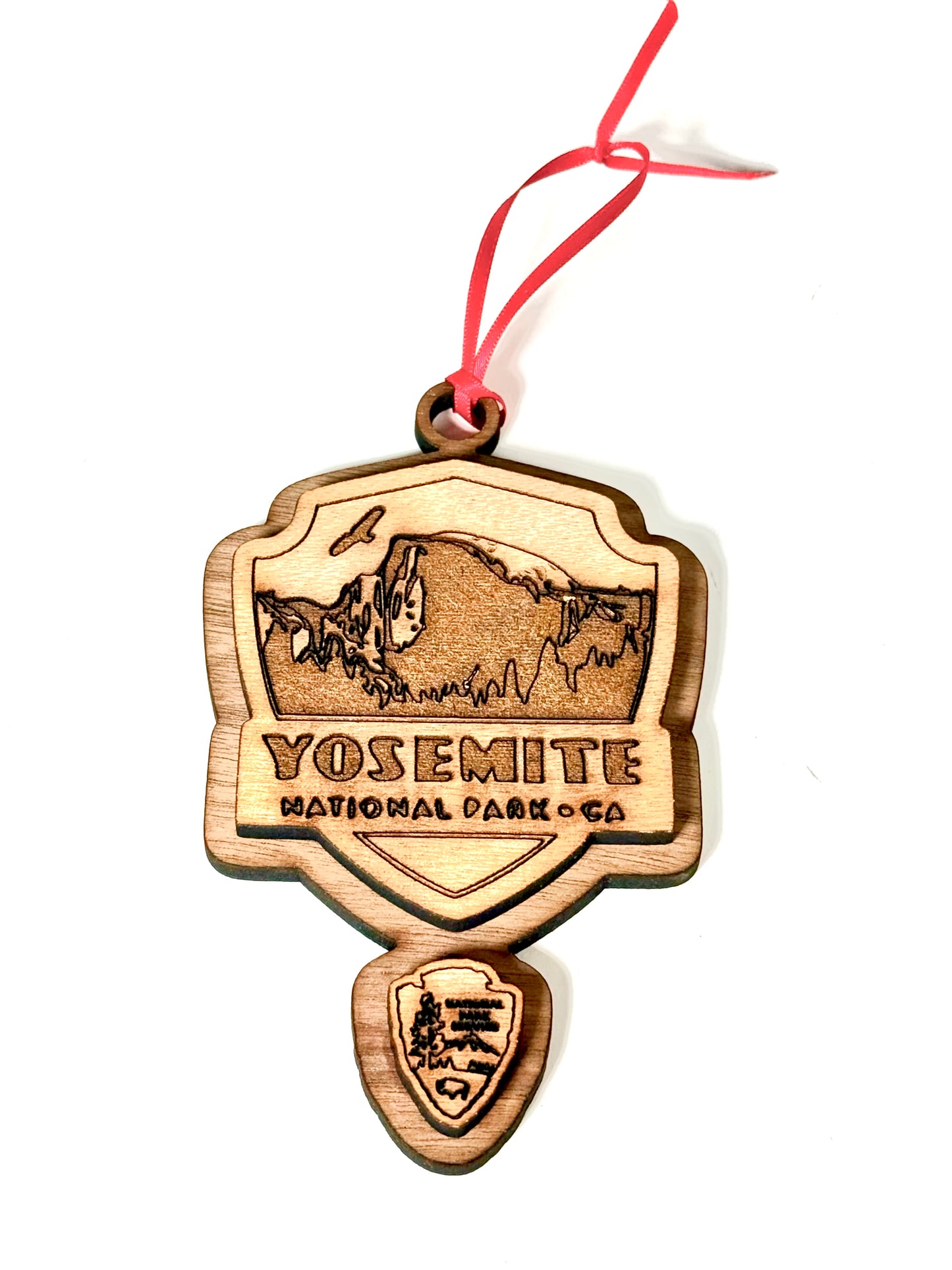 National Park Service (NPS) Wooden Ornaments – Laser Engraved Walnut Veneer Christmas Ornament with Red Ribbon Pick Your Park - NPS Ornament