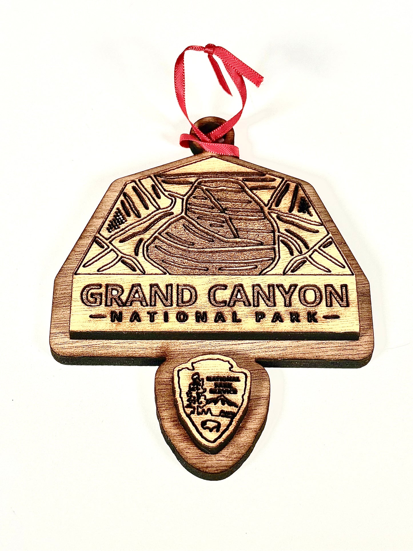 National Park Service (NPS) Wooden Ornaments – Laser Engraved Walnut Veneer Christmas Ornament with Red Ribbon Pick Your Park - NPS Ornament