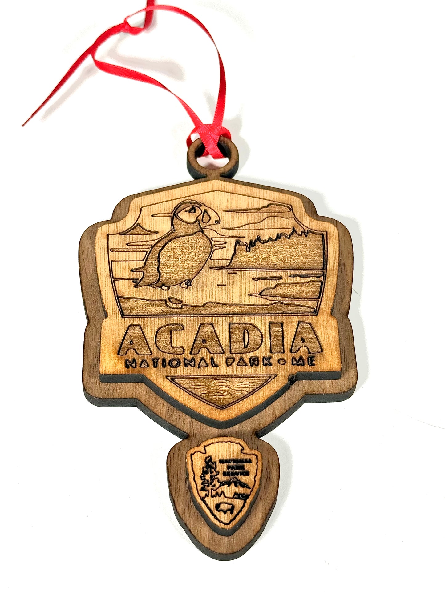 National Park Service (NPS) Wooden Ornaments – Laser Engraved Walnut Veneer Christmas Ornament with Red Ribbon Pick Your Park - NPS Ornament