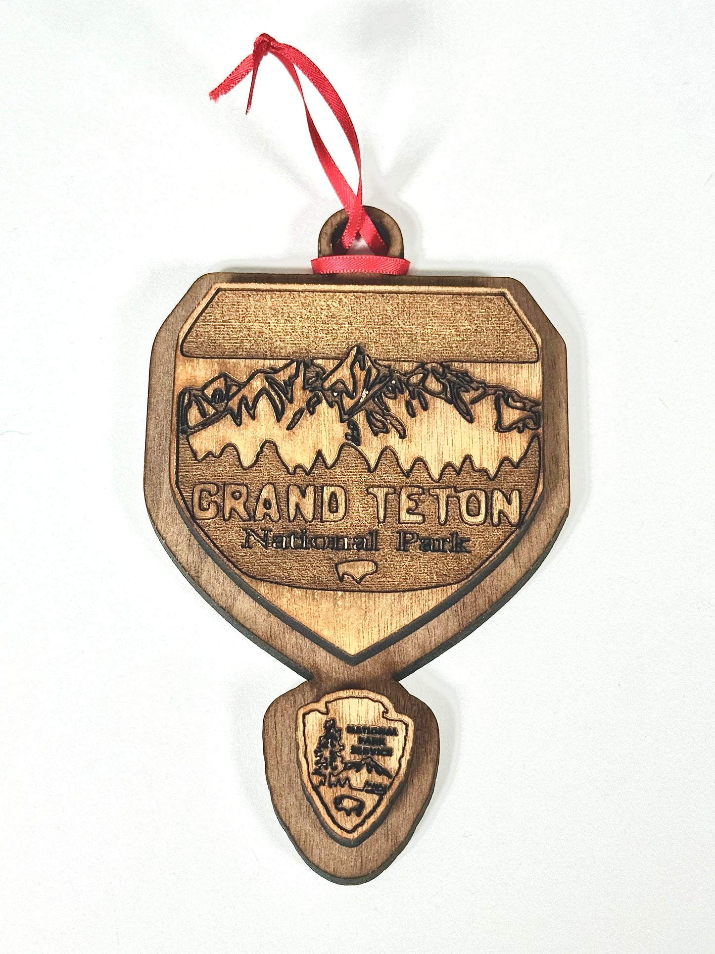National Park Service (NPS) Wooden Ornaments – Laser Engraved Walnut Veneer Christmas Ornament with Red Ribbon Pick Your Park - NPS Ornament