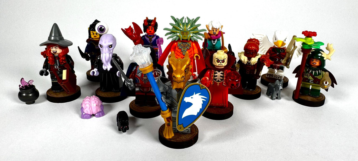 Set of 12 Lego Dungeons & Dragons® Minifigures PLUS Custom DND Stand COMBO Package